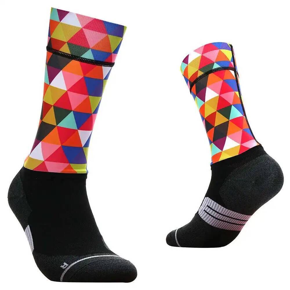 Mountain Biking Socks - 鮮やかな幾何学模様のサイクリングソックス - 通気性と吸湿性に優れた男女兼用ロードバイク・マウンテンバイクソックス