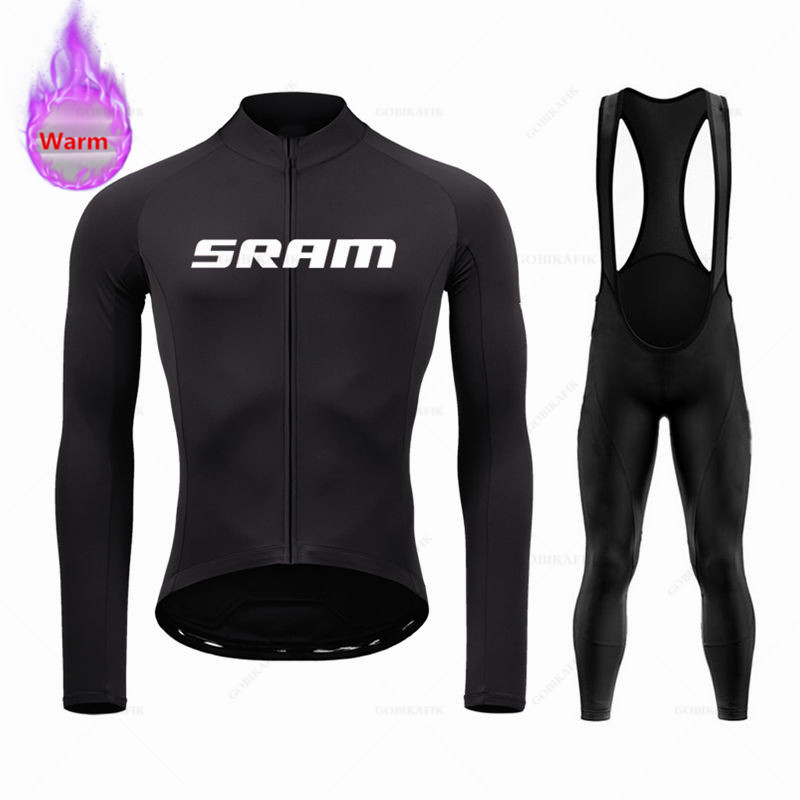 Mountain Biking Pants For Men - Sramチーム-サーマルフリースサイクリングウェアセット,マウンテンバイクユニフォーム,ビブパンツ,冬